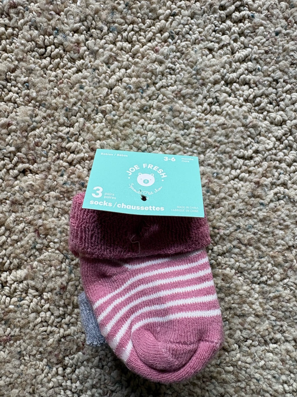 🩷 6 for $20 🩷 Joe Fresh Baby Girls Striped Sock Trio in Pink & Mauve
